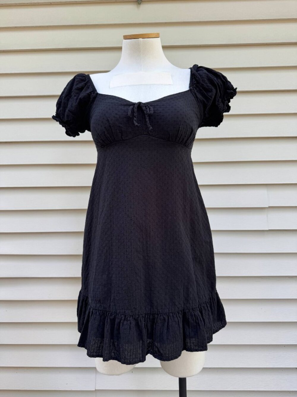 Wild Fable Black Cotton Puff Sleeve Babydoll Mini Dress Open Back — XS